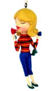 Christmas Ornament Girl with Red Rose & Pocketbook New   Decorative Hanging Ornaments