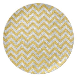 Hipster Girly Gold Chevron Glitter Photo Print Party Plates