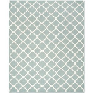 Contemporary Handwoven Moroccan Dhurrie Blue Wool Rug (9 X 12)