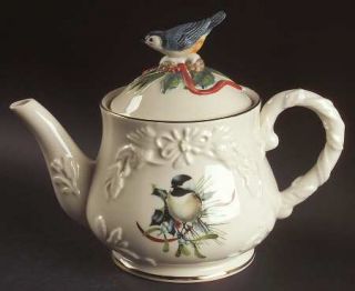 Lenox China Winter Greetings Teapot & Lid, Fine China Dinnerware   Red Ribbons,