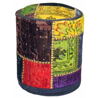 Patchwork Multicolor Wool Upholstered Pouf Ottoman