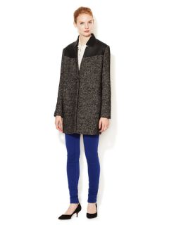 Inverted Lapel Coat with Leather Combo by Maje