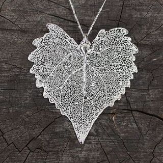 large silver dipped cotton wood leaf necklace by nest
