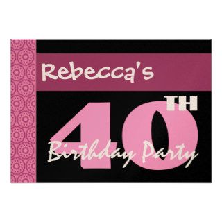 40th Birthday Modern For Her Pink and Black W665 Personalized Announcements