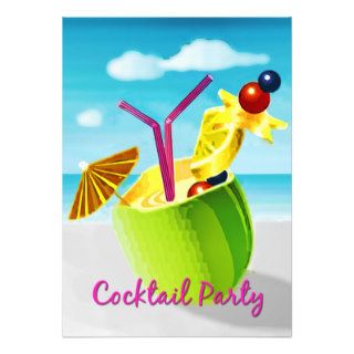 Tropical Umbrella Drink in Coconut Cocktail Party Custom Announcements