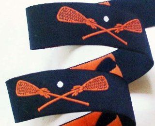 Orange Lacrosse on Navy Jacquard Ribbon   1"