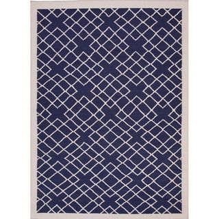 Handmade Flat weave Geometric pattern Blue Area Rug (9 X 12)