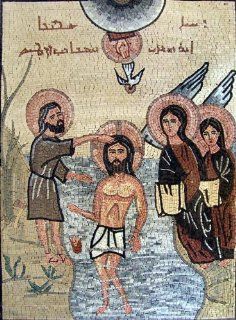 56x64" Baptism Of Jesus Christian Icon Marble Mosaic   Marble Tiles  