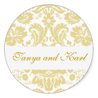 Gold Ivory Bride Groom Damask Wedding Seal Sticker