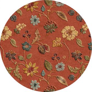 Hand tufted Transitional Floral pattern Red/ Orange Area Rug (8 Round)