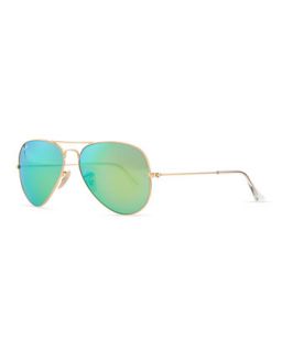 Aviator Sunglasses with Flash Lenses, Gold/Green Mirror   Ray Ban