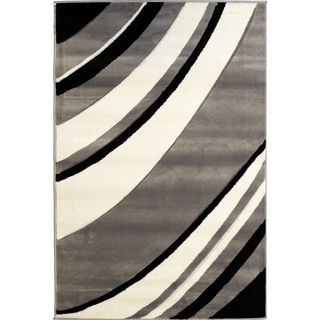 Waves Hand carved Modern Grey/ White Area Rug (53 X 73)
