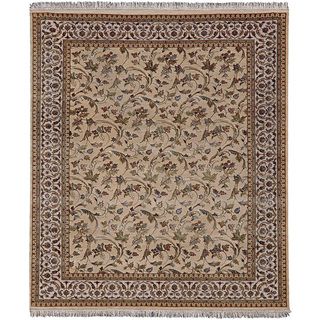 Hand knotted Gold Oriental Pattern Wool/ Silk Rug (8 X 10)
