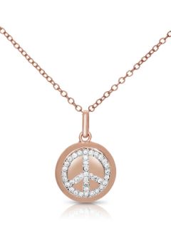 Rose Gold & CZ Peace Disc Pendant Necklace by Genevive Jewelry