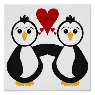Cute Penguins Thinking Love Posters