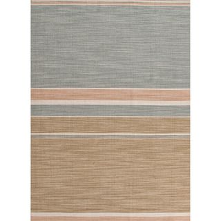 Handmade Flat Weave Stripe Pattern Green 100 percent Wool Rug (4 X 6)