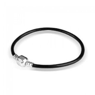 Bling Jewelry Black Leather Sterling Silver Barrel Clasp Bracelet Fits Pandora Snake Charm Bracelets Jewelry