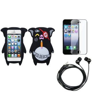 eForCity Headset + LCD Cover + SILICONE RUBBER CASE Black SKULL PIRATE PIG Piggy compatible with iPhone® 5 5G Cell Phones & Accessories