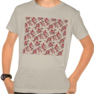 Vintage Chic Red Brown Roses Floral Pattern Tee Shirts