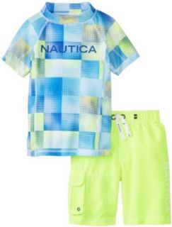 Nautica Boys 2 7 Plaid Rashguard Swim Set Clothing