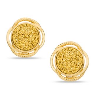 13.0mm Golden Drusy Quartz Swirl Earrings in Bronze with 18K Gold