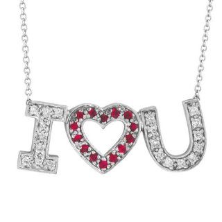 I Love You Diamond and Pink Sapphire Pendant 14k White Gold (0.50ct) Morris & David Jewelry
