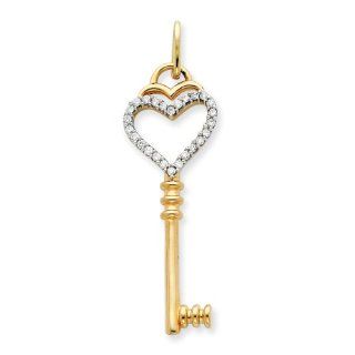 14k Yellow Gold 0.33cttw Rising Heart Diamond Key Charm Pendant. Jewelry