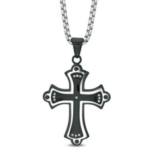 Accent Stacked Cross Pendant in Two Tone Stainless Steel   24   Zales