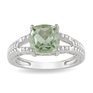 Miadora Sterling Silver Green Amethyst and Diamond Ring Miadora Gemstone Rings