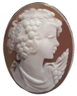 Cameo Pin Pendant Goddess of Harvest Ceres, Master Carved, Sterling Silver Italian Jewelry