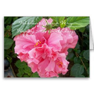 Happy 50th Birthday Card Double Pink Hibiscus