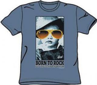 Elvis Presley Shirt   Born to Rock 75 Years Adult Slate Blue Tee Clothing