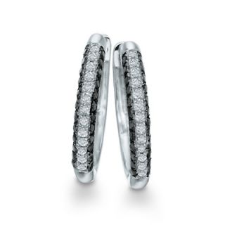 CT. T.W. Enhanced Black and White Diamond Hoop Earrings in 10K