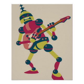 Robot playing electric guitar poster