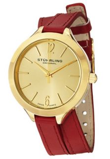 Stuhrling Original 568.02  Watches,Womens Gold Dial Red Leather, Casual Stuhrling Original Quartz Watches