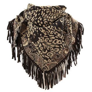 leather fringed animal print wool scarf by charlotte's web