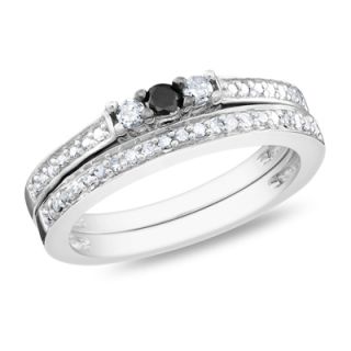 CT. T.W. Enhanced Black and White Diamond Three Stone Bridal Set