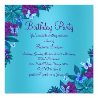 Bright Blue & Purple Butterfly Birthday Invite