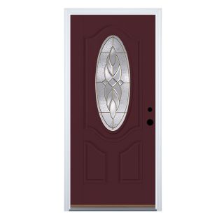 Therma Tru Benchmark Doors Oval Lite Decorative Cranberry Outswing Fiberglass Entry Door (Common 80 in x 36 in; Actual 80 in x 37.5 in)