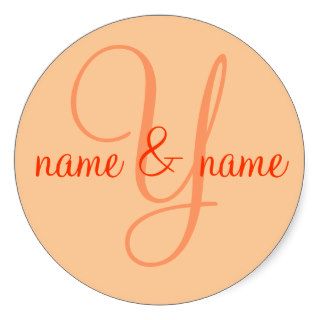 "Y" monogram label, personalize first names Round Sticker