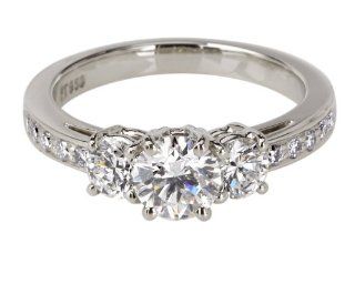 Platinum Round 3 Stone Diamond Ring (GIA Certified 0.71 ct center, 1.43 cttw, G Color, VVS2 Clarity), Size 6 Jewelry