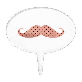 Funny Pink Polka Dots Mustache Cake Pick