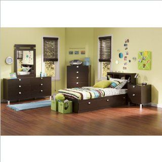 Kids Twin 4 Piece Bedroom Set with Bookcase Headboard in Chocolate   Bedroom Furniture Sets