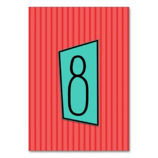 Quirky Number 8 Aqua and Red Striped Table Card