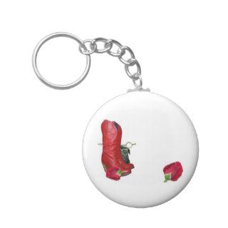 Red Cowboy Boots, Red Roses, Pug Dog & Scissors Keychains