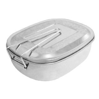 Rectangle Shape Stainless Steel Picnic Lunch Box Case w Handle   Stainless Steel Lunch Containers