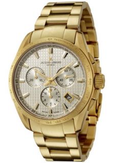 JACQUES LEMANS GU191F  Watches,Mens Geneve/Tempora Chronograph Gold Ion Plated Stainless Steel, Chronograph JACQUES LEMANS Quartz Watches