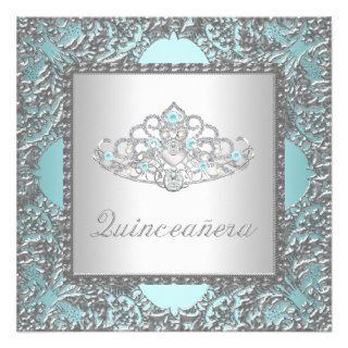 Elegant Teal Blue Quinceanera Invites