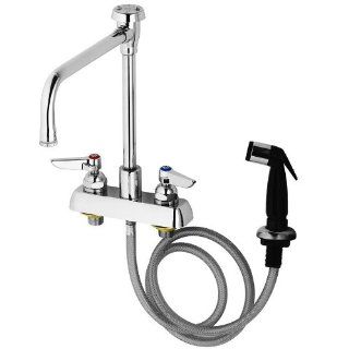 T&S B 1177 Deck Mounted Workboard Faucet with Self Closing Spray Valve and 8" Centers   8 7/8" H   Kitchen Sink Faucets  