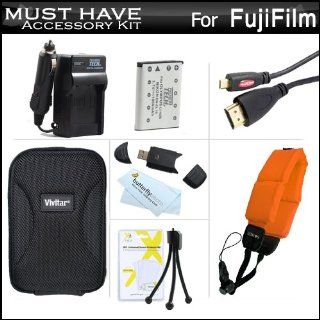 Must Have Accessory Kit For Fuji Fujifilm FinePix XP60, XP70 Waterproof Digital Camera Includes Extended Replacement (1000 maH) NP 45A, NP 45s Battery + Ac/Dc Travel Charger + Micro HDMI Cable + Floating Strap + USB Card Reader + Case + Mini Tripod + More 